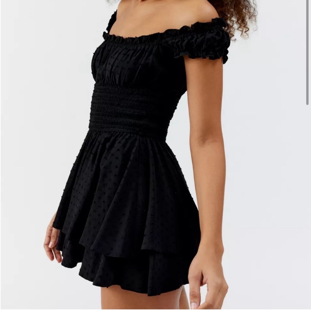 Urban Outfitters Rosie Smocked Tiered Ruffle Black Romper Medium